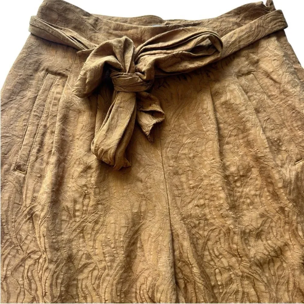 Anthropologie Aubade tie waist pleated textured high rise mustard pants size 4